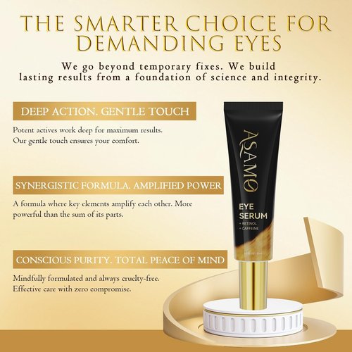 ASAMO Retinol & Vegan Collagen Eye Serum - Rapid Reduction Serum for Bags, Dark Circles and Wrinkles - Firming & Energizing Eye Treatment - 20ml