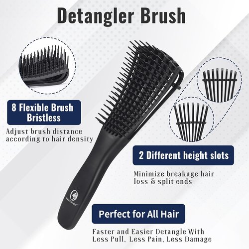 BrushZoo Hair Brush Set - Detangling Brushes for Curly & Natural Hair | Includes Wide Tooth Comb & Spray Bottle