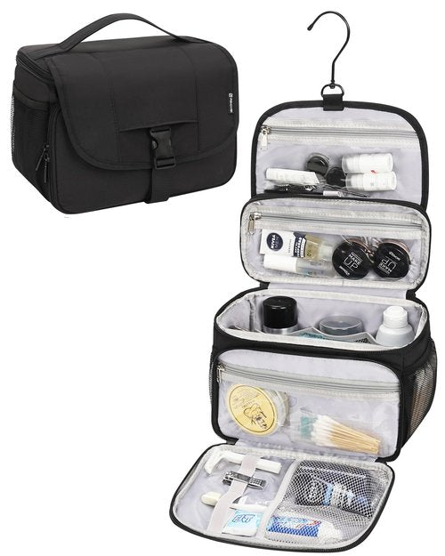 Relavel Toiletry Bag for Men, Hanging Toiletries Bag for Women Water Resistant Dopp Kit Shaving Bag, Travel Essentials Large Capacity Organizer Case for Toiletries Accessories, Black