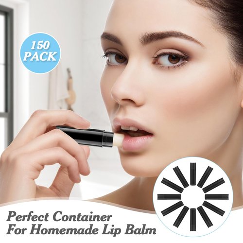 150 Pcs 5.5g Twist-up Lip Balm Tubes,Empty Plastic Chapstick Containers Rotatable Deodorant Sample Containers for DIY Lipsticks,Lip Gloss,Homemade Solid Perfume,Suitable for Filling Tray,Black