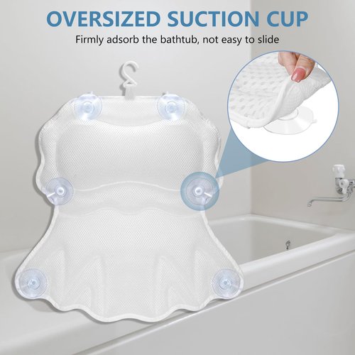 SetSail Bath Pillow, Relaxing Bath Pillows for Tub Neck and Back Support Soft 4D Breathable Air Mesh Ergonomic Bathtub Pillow with 6 Strong Suction Cups and Hook Luxury Bathroom Accessories,White