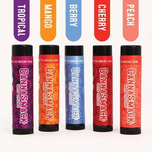 CannaSmack Natural Hemp Lip Balm - Soothe & Moisturize Lips | 5 Flavor Options - Mango, Tropical, Peach, Berry, Cherry