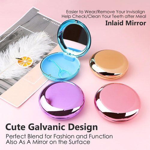 Retainer Case with Mirror, Cute Retainer Holder Case, Slim Aligner Case with Removal Tool, Magnetic Closure, Convenient Orthodontic Case for Invisalign/Night Guard/Mouth Guard