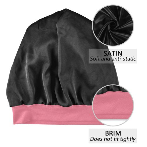 ElliTarr Beanie Hat Satin Bonnet Lined Sleep Cap Hair Wrap Cover Slouchy Beanie for Curly Hair Protection for Gifts for Men Women Pink Hearts Valentine