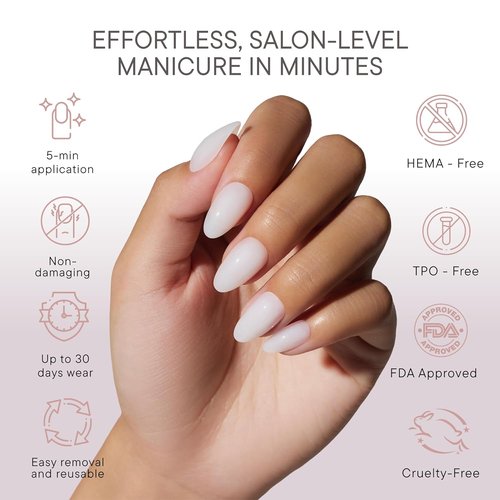 Celebritips Press On Nails - Salon U-ltimate™ | Sheer Milk Short Almond Design | 32 Nails Kit with Glue & Tabs