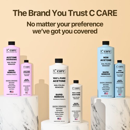 C CARE 100% Pure Acetone Nail Polish Remover | Professional Quality | Rapidly Removes Natural, Gel, Acrylic, and Glitter Nails | 16 Fl oz