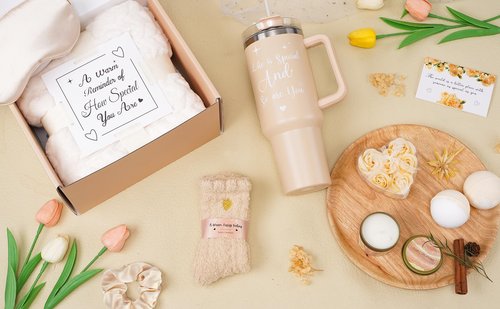 Birthday Gifts for Women Self Care Get Well Soon Gifts, Vanilla Coconut Relaxing Spa Basket Care Package, Unique Gifts for Mom, Sister, Wife, Girlfriend, Grandma