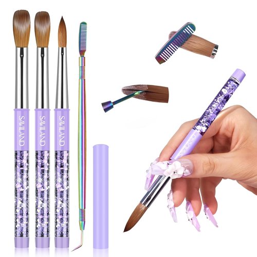 SAVILAND Kolinsky Acrylic Nail Brush Set - Professional Nail Brushes for Acrylics | Sizes 6, 10, 14