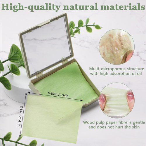 Jutqut Oil Blotting Sheets for Face with Mirror & Puff, 300 Sheets Oil Absorbing Sheets for Oily Skin, Natural Fiber Blotting Paper, Makeup Friendly Face Oil Control Sheets