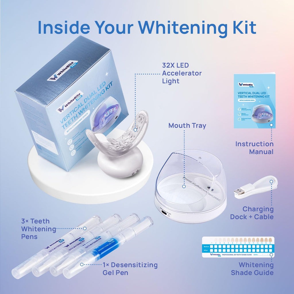 Whitebite Pro Vertical Dual LED Teeth Whitening Kit with Charging Dock – Professional at-Home Dental Whitening Machine with Pens, Tooth Stain Remover for Sensitive Teeth, Travel-Friendly Oral Hygiene