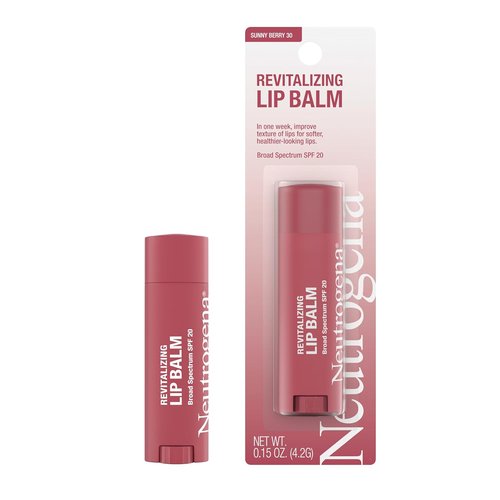 Neutrogena Revitalizing Tinted Lip Balm - SPF 20 Moisturizing Formula for Soft, Healthy Lips | Sheer Sunny Berry, 0.15 oz
