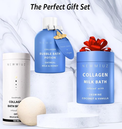 Skiennix Collagen Luxury Bubble Bath - Long-Lasting Foam with Oatmeal, Milk & Honey | Moisturizing Spa Gift for Relaxation