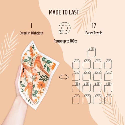 Skiennix Swedish Dishcloths - 5 Pack Reusable Kitchen Towels | Super Absorbent & Biodegradable