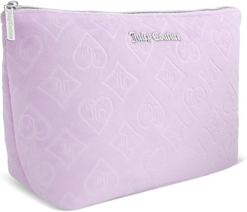 Juicy Couture Makeup Bag - Lavender Purple Cosmetics Organizer with Zip Top Wedge Design