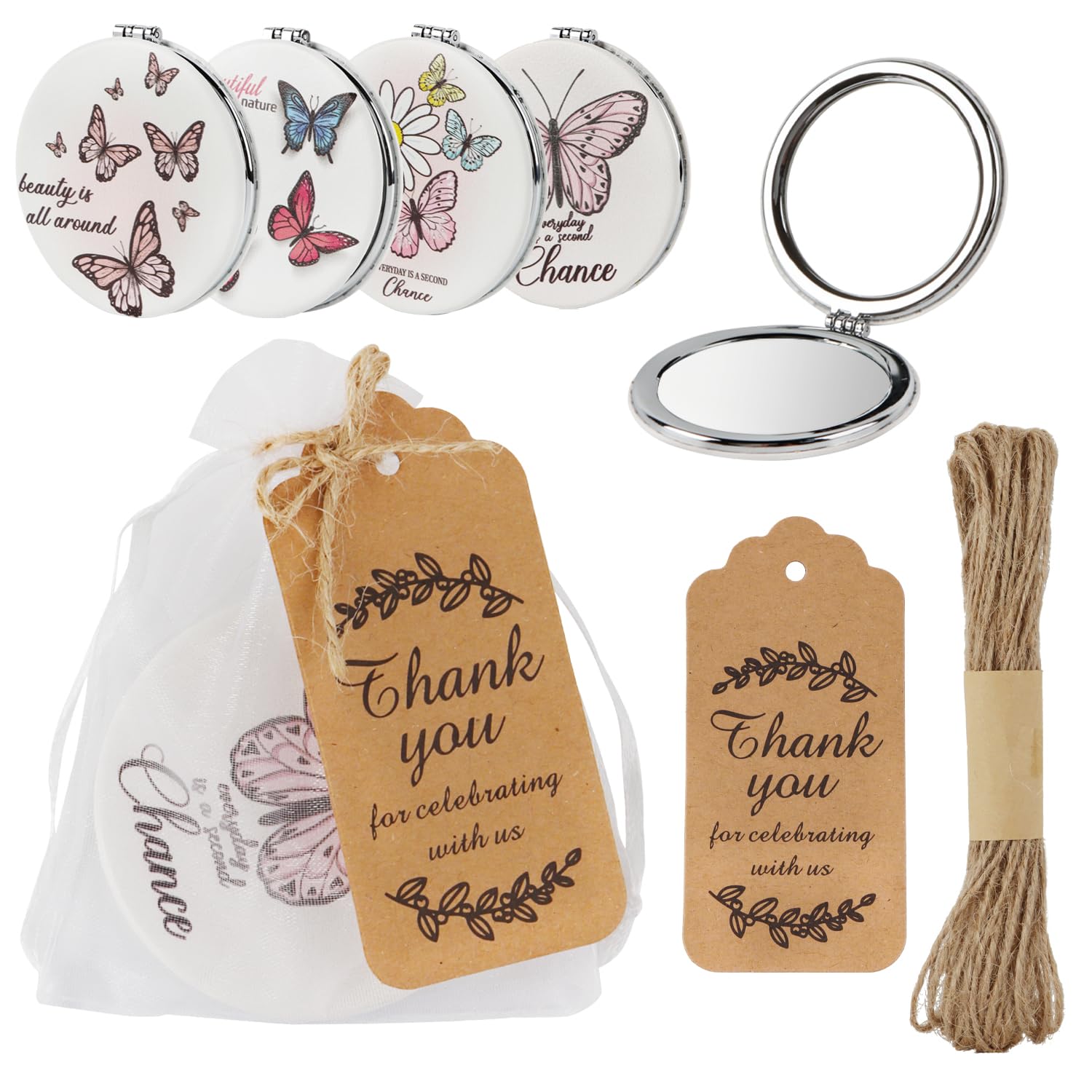 wxfdac 24Pcs Butterfly Compact Mirrors Bulk Wedding Party Favors for Guests, Inspirational Cute Portable Folding Makeup Mirrors Set, Return Gifts for Bachelorette Wedding Bridal Party Souvenir Gift
