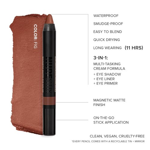 Nudestix Magnetic Matte Eye Color - 3-in-1 Long-Wear Cream Eyeshadow Pencil | Waterproof & Vegan Makeup