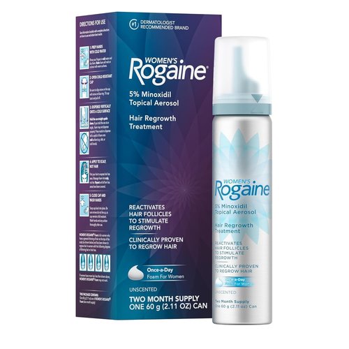 Rogaine 5% Minoxidil Foam - Once-A-Day Hair Loss Treatment for Women | Unscented, 2-Month Supply, 2.11 oz