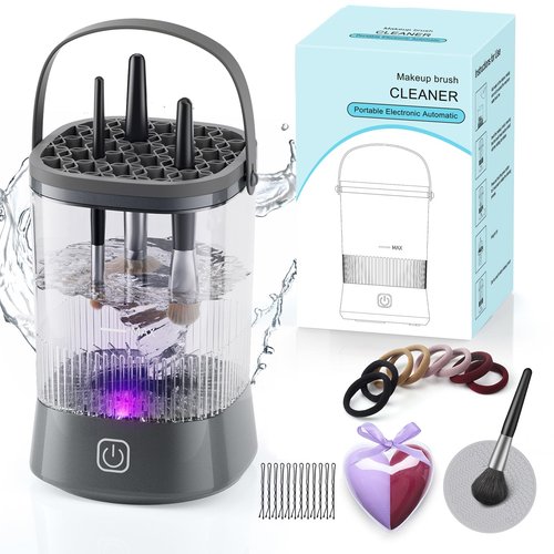 Electric Makeup Brush Cleaner - 9000 RPM Makeup Brush Cleaning Machine, IP65 Waterproof Automatic Makeup Brush Cleaner for Makeup Sponges and Brushes(Gray)