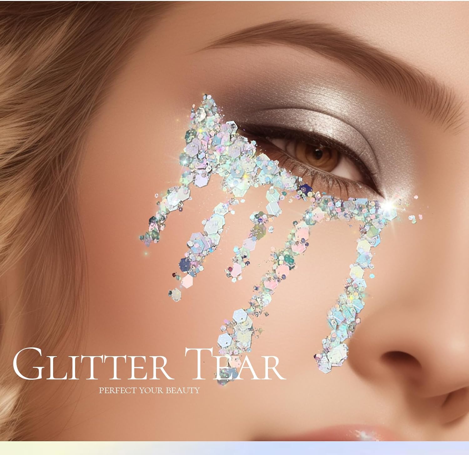 Teenitor Body Glitter Gel - Holographic Chunky Makeup for Face, Hair & Eyes | Silver Color