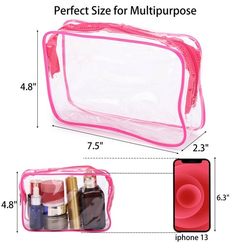 Tbestmax 20 Pack Clear Cosmetic Bags Makeup Bags Portable Waterproof Travel Toiletry Bags Organizer Rose Red, 7.5"x 4.8"x 2.3"