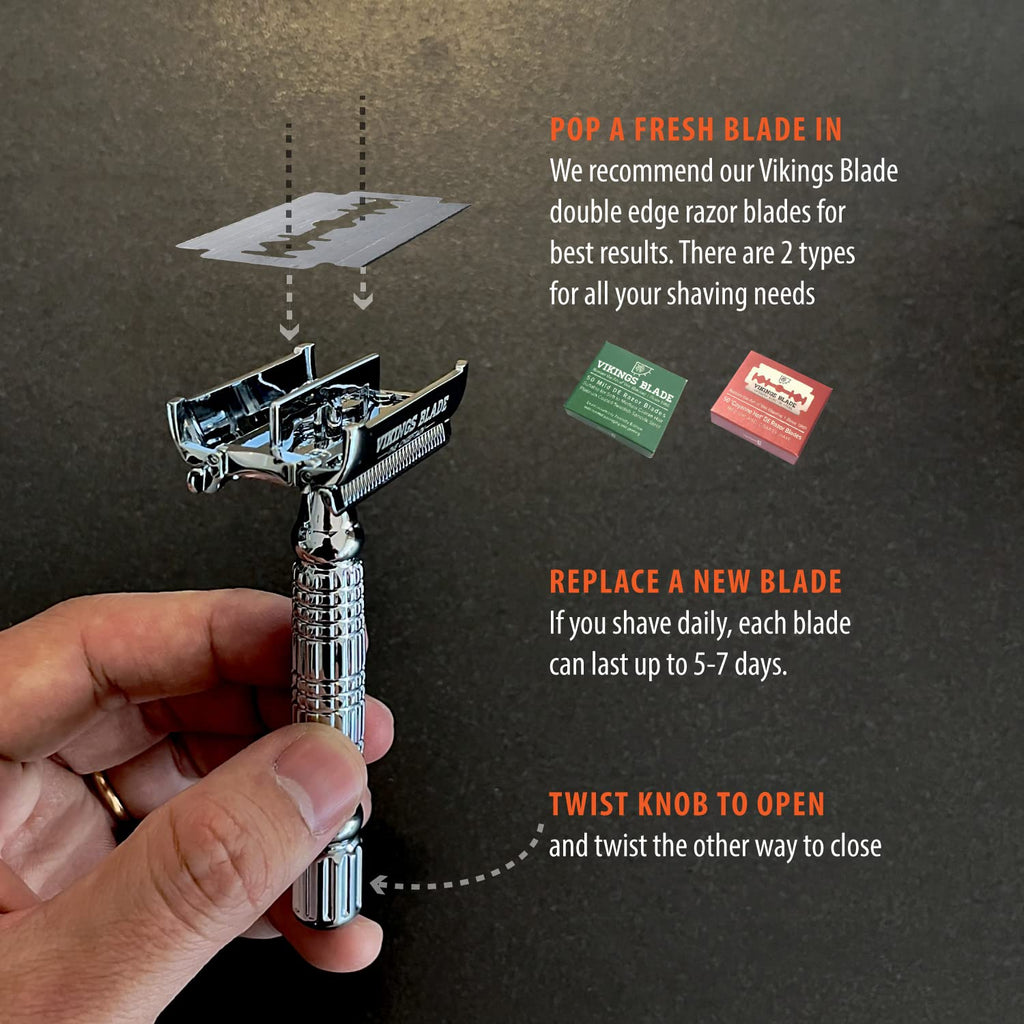 VIKINGS BLADE Double Edge Safety Razor for Men - Smooth Shave with 5 Swedish Steel Blades & Luxury Case