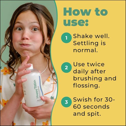 Happy Tooth Hydroxyapatite Mouthwash - Fluoride Free Teeth Whitening & Enamel Remineralization | Fresh Mint, 20 Fl Oz