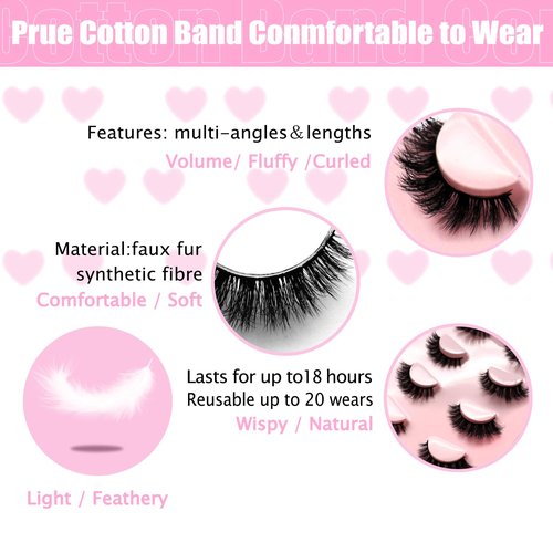 BTLLSSH 8Pairs Wispy Mink Lashes Fluffy Eyelashes Natural Look 5D Volume Fake Eyelashes 2Pack 3D623-4