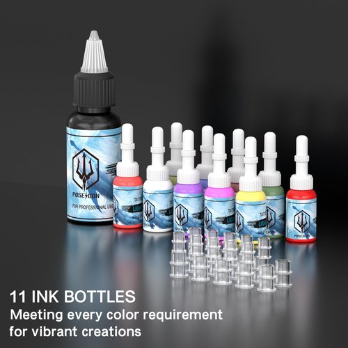 POSEIDON Tattoo Gun Kit, Wireless Tattoo Pen Kit Tattoo Kit with 2Pcs Battery and 20 Pcs Tattoo Cartridge Needles, 7 Stroke Settings, Normal/Dot Modes, LED Display, Complete Tattoo Machine Kit