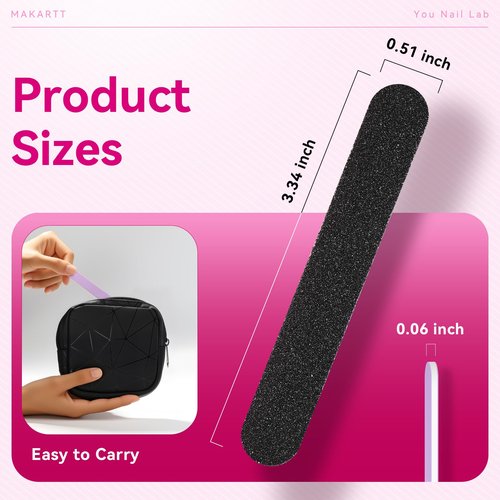 Makartt Mini Nail Files: 100/180 Grit Emery Boards for Nails, 100 Pcs Disposable Doubled Sided Coarse & Fine Bulk Manicure Kit Home Salon Use(Black White Pink Purple Brown)