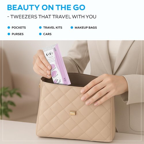 Precision Tweezers for Women Facial Hair - Stainless Steel Tweezers for Women and Men - Ideal for Eyebrow Shaping and Hair Removal - Slanted Tips, Durable and Ergonomic Grip Design
