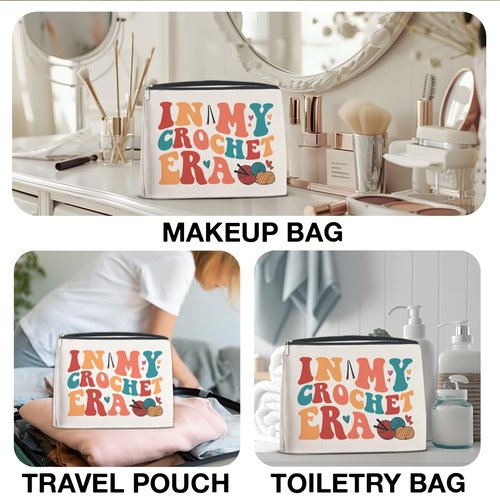 Crochet Gifts Makeup Bag for Women, Gifts for Crocheters, Knitting Gift for Female Knitters In My Crochet Era Cosmetic Bag with Zipper Travel Toiletry Pouch for Purse