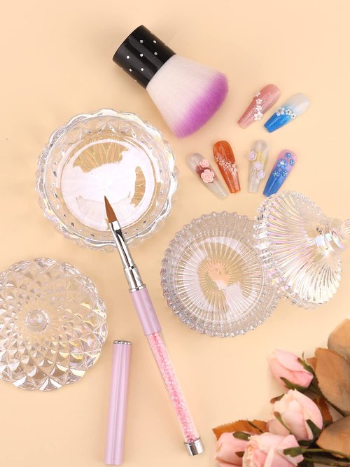 TOROKOM 2Pcs Monomer Dappen Dish Glass Nail Dishes with Lids Colorful Small Nail Cup Jars Damping Dapping Dish for Acrylic Nails Liquid Powder Containers