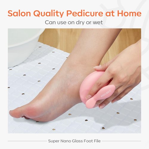Modelones Glass Foot File, Professional Foot Scrubber and Callus Remover, Heel Scraper for Cracked Heels, Dead Skin Remover, Foot Buffer for Soft Feet, Safe Pedicure Tool with Anti-Slip Handle