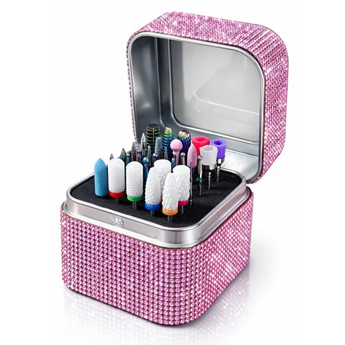 Nail Drill Bits Set with Storage Case: 30pcs 3/32 Inch Carbide Diamond Ceramic Professional Salon Kit for Acrylic Nails, Multi-Function for Women Nail Artists Manicure Pedicure (Pink)