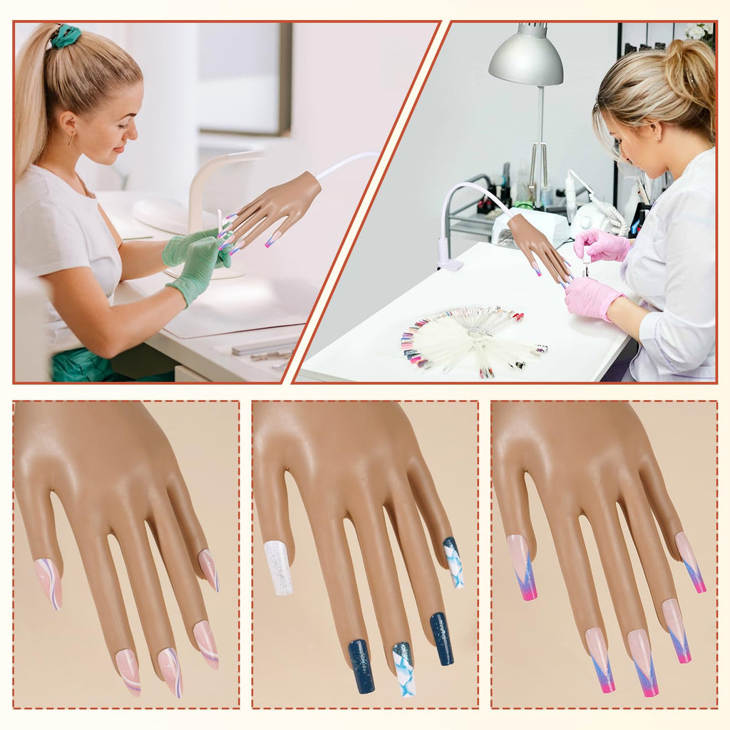 Wilfniee Practice Hand for Acrylic Nails: Nail Tips Won't Fall off Fake Hand for Nail Practice - Flexible Practice Nail Hand With 200PCS Nail Tips for Beginners Salon