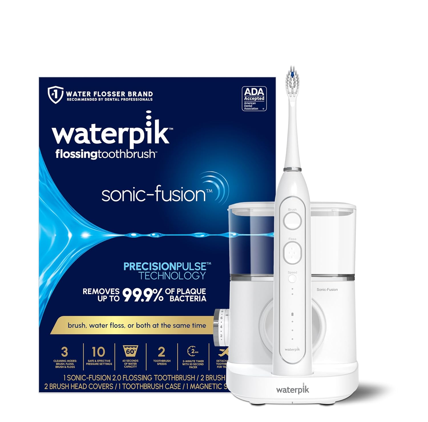 Waterpik Sonic-Fusion 2.0 Electric Toothbrush - 2-in-1 Flossing & Gum Care for Braces & Implants