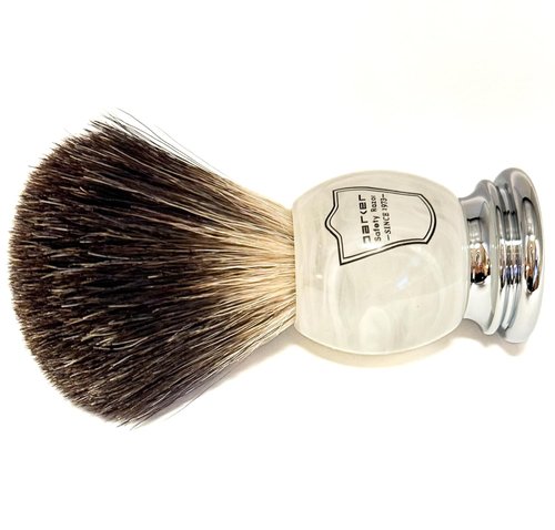 Parker 100% Black Badger Bristle Shaving Brush - Ivory Marbled Handle & Stand Included