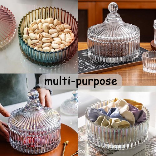 2 Pack Extra Large 5.2" Beige & Purple Powder Puffs and 5.3" Glass Container – Oversized Soft Body & Face Large Powder Puff Dusting Powder Jar Holder Case(Amber Glass)