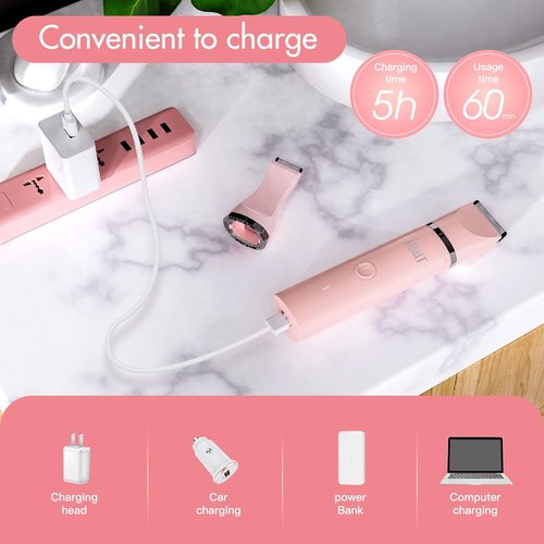 AIBRIT PRO Electric Bikini Trimmer - 2-in-1 Painless Hair Removal Razor with Waterproof Design & 2 Heads