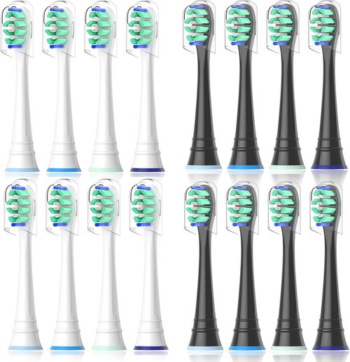 Philips Sonicare Replacement Brush Heads - Compatible with 4100, 5100, 6100, 9900 | 16-Pack (8 White + 8 Black)