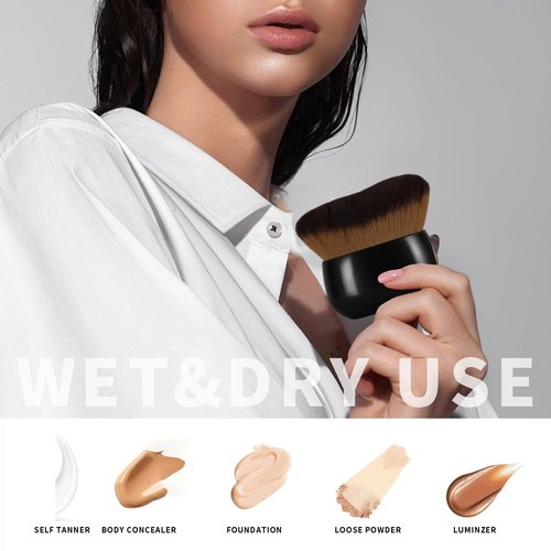 Extra Large Body Makeup Brush Kabuki Brush for Foundation & Bronzer, 75 mm Wide-headed Kabuki Brush Provides More Even&Pretty Application, Sunscreen Face&Back Makeup Brush, Wet & Dry Use (Rose)