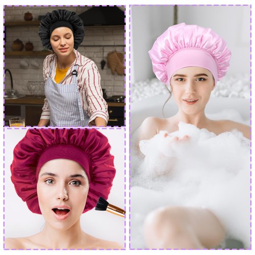 12pcs Large Satin Bonnets for Sleeping, Silky Hair Bonnet for Black Women Braid Curly Hair