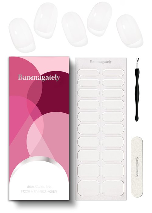 Banmagately Semi Cured Gel Nail Strips, 20Pcs Long Lasting Salon Quality Wraps, Easy Apply & Remove Gel Nail Stickers with UV Light (Clear Glossy)