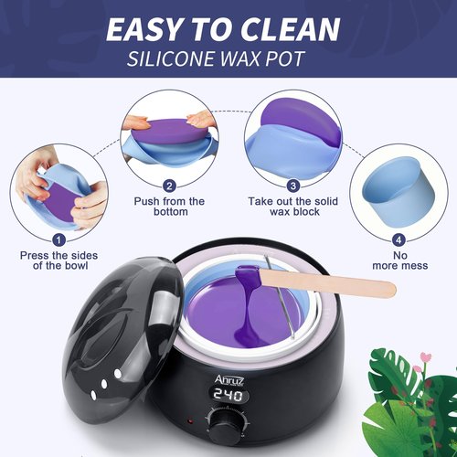 ANRUZ Waxing Kit for Women Men - Digital Wax Kit for Hair Removal with Post-Wax Cream, Silicone Bowl & 55 More Accessories, at Home Use Warmer for Body, Bikini, Eyebrow, Face, Sensitive Skin