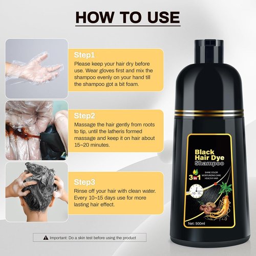 Cosmpro Black Hair Dye Shampoo - 3-in-1 Herbal Formula for Gray Coverage | Natural Black Color for Women