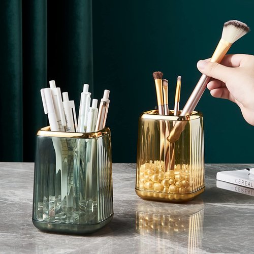 RANNYOZIO 2 Pcs Makeup Brush Holder Green Acrylic Makeup Brushes Organizer Pen Pencil Holder Cosmetic Brush Holder for Vanity Bathroom Decor Valentines Day Gift