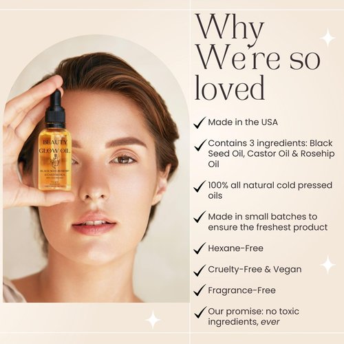 Black Seed Oil, Rosehip Oil, Castor Oil Organic Cold Pressed for Face Anti-Aging Miracle Facial Moisturizer Serum Natural Skincare Fortifying Hydrates Skin Moisturizing Beauty Glow Oil 1 Fl Oz/30mL