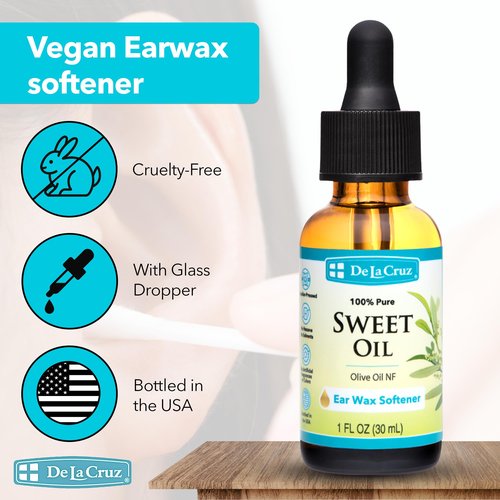 De La Cruz Ear Wax Remover and Earwax Softener, 100% Pure Sweet Oil for ears, Gentle and Natural Ear Oil - 1 Fl OZ - 2 Pack