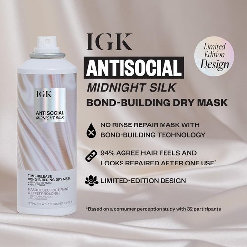 IGK Hair Treatment Set - Antisocial Dry Hair Mask & Good Behavior Spray | Overnight Bond-Building & Smoothing | Full Size, New Scent