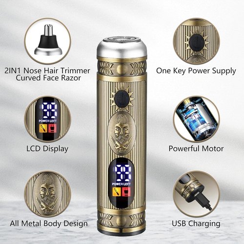 Soonsell Men's Professional Hair Clippers & Trimmer Set - T-Blade, Nose Trimmer, Foil Shaver, LCD Display | Bronze